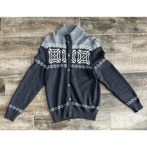 $3,595 NWT Isaia Fair Isle Gray Cashmere Mock Neck Button-Placket Sweater M